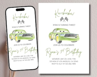 Race Car Birthday Invitation, Watercolor Cars Party Invite, 3rd Birthday Cars Party Invite, Racing Theme, Chick Hicks (Digital Download)