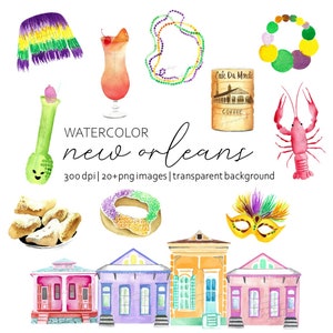 New Orleans Images, New Orleans Watercolor Clipart, Mardi Gras Watercolor Clipart, Mardi Gras Graphics, New Orleans Wall Art, Mardi Gras DIY