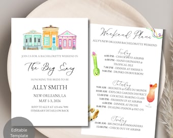 New Orleans Bachelorette Invitation & Itinerary Template, Editable Bach Weekend Invite, NOLA Bridal Party, Canva Template, Big Easy