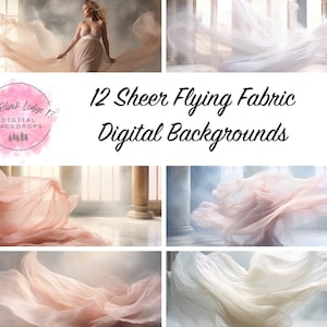 12 Sheer Flying Fabric Digital Backgrounds - Instant Download