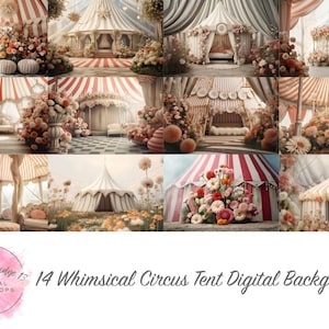 14 Whimsical Circus tent Digital Backgrounds