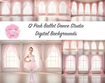 12 Pink Ballet Dance Studio Digital Backgrounds - Instant Download