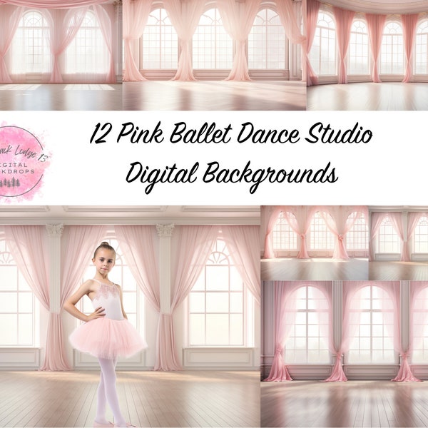 12 Pink Ballet Dance Studio Digital Backgrounds - Instant Download