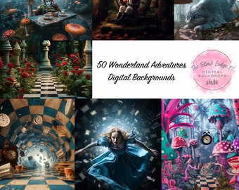 50 Wonderland Adventures Digital Backdrops - Fantasy Backgrounds - Composite Photography