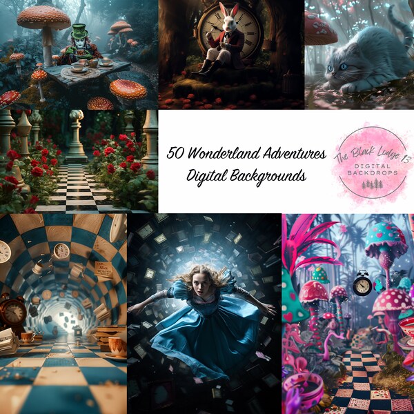 50 Wonderland Adventures Digital Backdrops - Fantasy Backgrounds - Composite Photography