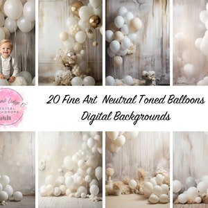 20 Fine Art Neutral Toned Balloons Digital Backdrops - Instant Download