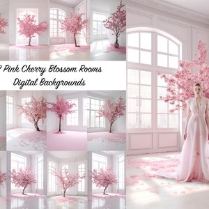 12 Pink Cherry Blossom Rooms Backgrounds  Digital Backdrops - UPDATED + BONUS