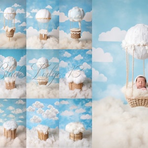 12 Newborn Blue Fluffy Cloud Digital Backdrops