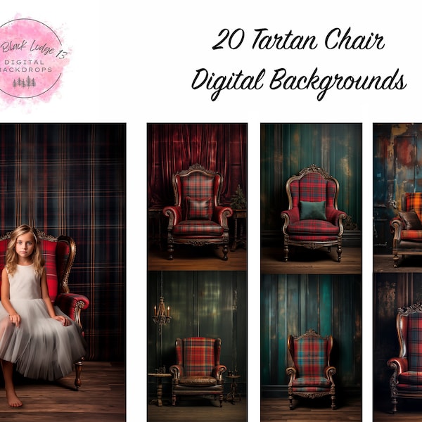 20 Tartan Chair Digital Backgrounds + 20 Bonus Backgrounds - Instant Download