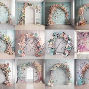 12 Butterfly Floral Arch  Set Backdrops -  Digitally Painted Backgrounds for Photographers - Maternity Photos - Baby Photos - Wedding Photos