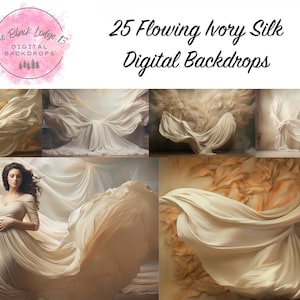 25 Flowing Ivory Silk Digital Backgrounds - Instant download