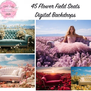 45 Flower Field Seats Digital Backgrounds - Instant Download