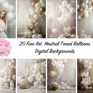 20 Fine Art Neutral Toned Balloons Digital Backdrops - Instant Download