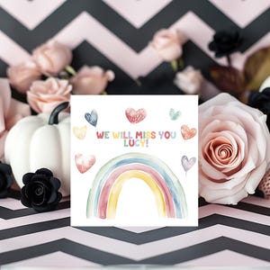 Personalised Rainbow Greeting Card – Custom Text – Watercolour Hearts & Rainbow Design – 6x6 Card for Any Occasion