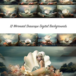 12 Mermaid Seascapes Backgrounds  Digital Backdrops