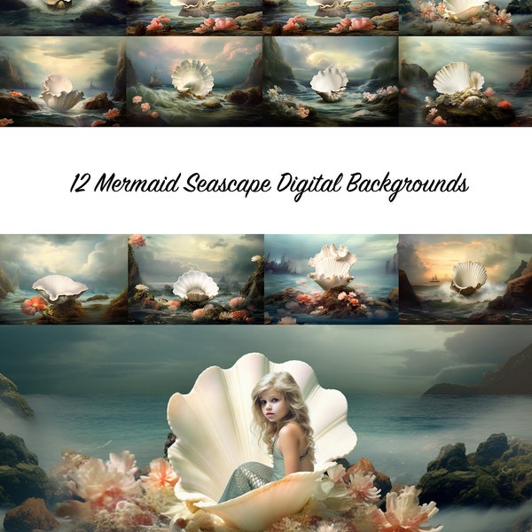 12 Mermaid Seascapes Backgrounds  Digital Backdrops