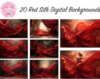 20 Flowing Red Silk Digital Backgrounds - Instant Download