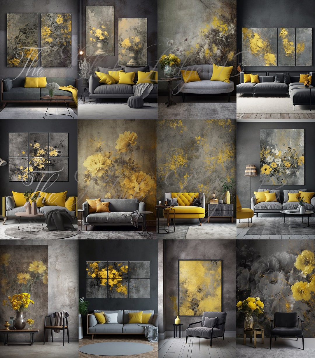 12 Yellow and Grey Room Set Backdrops digitally Painted Etsy