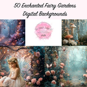 50 Enchanted Fairy Gardens Digital Background + Bonus Wings Overlays