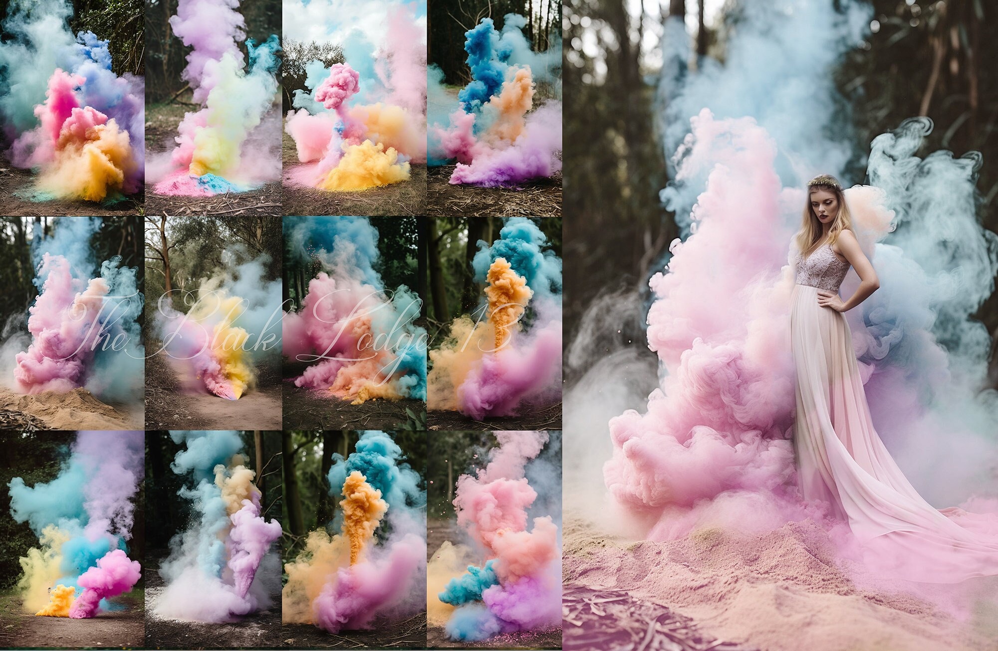 12 Digital Backdrops - Pastel Smoke Bombs