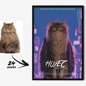 ¡Póster personalizado estilo ANIME de tu mascota a partir de una foto en 24 horas! / póster de película de anime personalizado para mascotas de los años 70