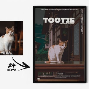 Custom poster from photo of your cat or dog in Anime style | Custom pet anime movie poster in 24 hours!