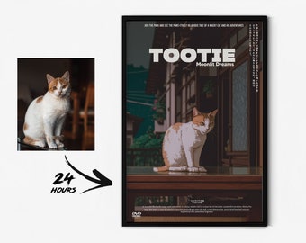 Poster personalizzato dalla foto del tuo gatto o cane in stile anime / Poster di film anime per animali domestici personalizzato in 24 ore!