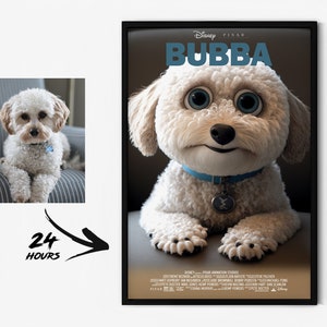 Custom pet movie poster from a photo of your cat or dog in 24 hours! | Pet Cartoon Style, Custom Cat Gift, Digital Dog Illustration