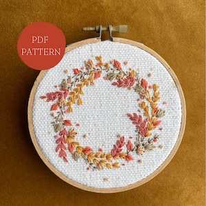 Autumnal wreath embroidery pdf pattern