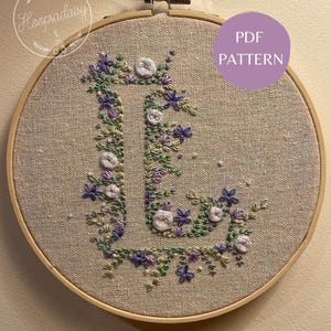 かわいい「L」刺繍PDFパターン、刺繍パターン、L刺繍