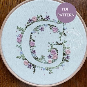 Ein schönes Blumen-PDF für den Buchstaben G, Blumen Pdf G Stickmuster, Stickmuster für G