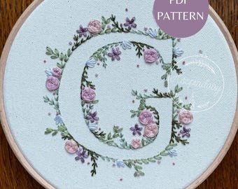 A Beautiful Floral PDF for the Letter G, Floral Pdf G Embroidery Pattern, Embroidery Pattern for G