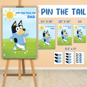 Pin The Tail Blauer Hund-Geburtstags-Party-Spiel, Blaue Schilder Party-Dekor, Blaue Geburtstagsfeier-Aktivitäten für Kinderparty, druckbare Datei