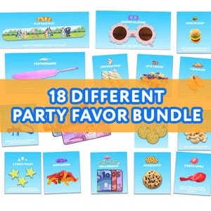18 Different Blue Dog Birthday Party Favor, Party Decor Bundle, Keepy Uppy | Sticky Gecko | Bum Worms | Granny Glasses | Feather Wand