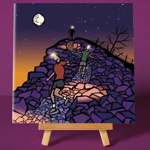 Correr de noche - Tarjeta de felicitación / Correr / Linterna frontal / Peak District / Ilustración