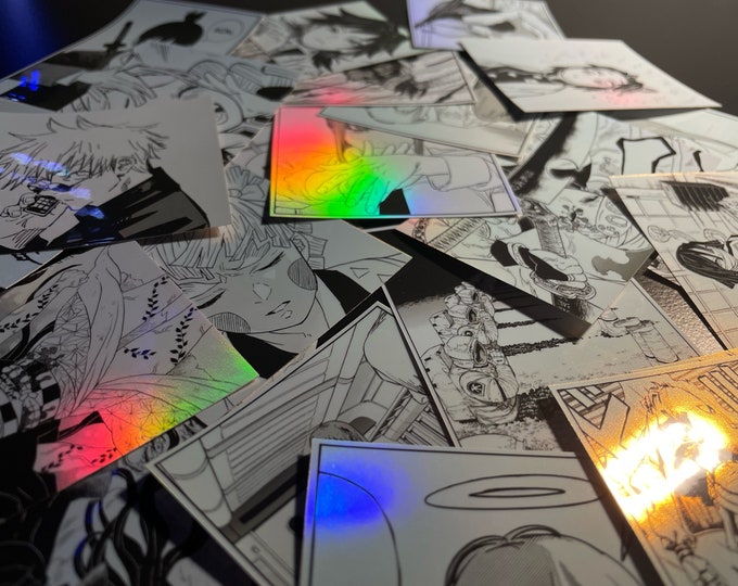 Packs d'autocollants d'anime aléatoires / Personnalisables / Autocollants holographiques / Autocollants pour coques de téléphone et ordinateurs portables, etc.