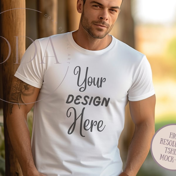 White T-shirt Mock-up for Print on Demand, Bella Canvas White T Shirt Mockup, Mens T-shirt Mockup, Male Outdoor Tee Mock Ups, Bella 3001 Tee