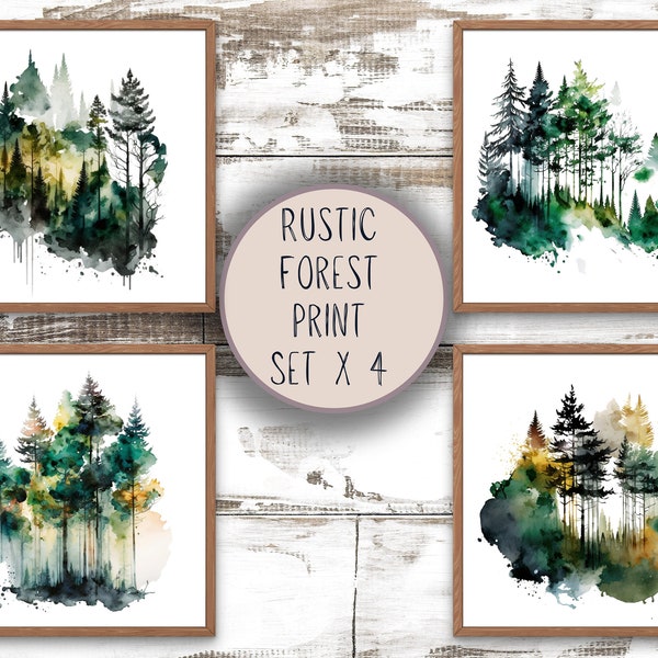 Transform Your Home, 4 rustic forest prints, nature-inspired water coloured square prints, the perfect gift for nature lovers.