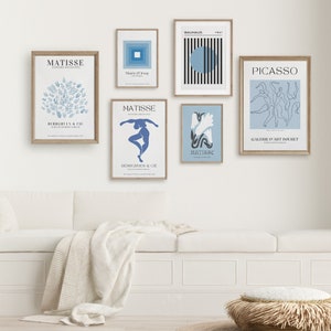 Ensemble de 6 tirages d'art, Henri Matisse, Bauhaus, style Picasso, ensemble de mur de galerie bleu clair, ensemble de mur tendance, art mural moderne. TÉLÉCHARGEMENT NUMÉRIQUE