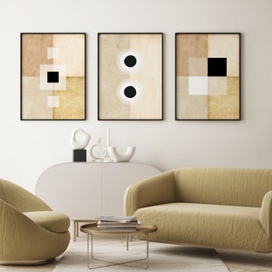 Japandi Print, Set of 3 Wall Art, Scandinavian Poster, Boho Beige Black and White Art Print, Minimalist Geometric Art, DIGITAL DOWNLOAD