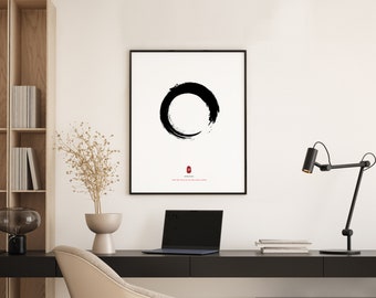 Enso Circle. Japandi Wall Art, Black & White Zen Poster. Minimalist Brush Stroke Symbol , Aesthetic Buddhist Wall Art, DIGITAL DOWNLOAD