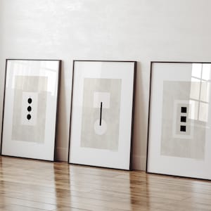 3-teiliges Wandkunst-Set Abstrakte Prints, Japandi-Wandkunst, Moderne Schwarzweißposter. Geometrisches Galerie-Wandset, DIGITALER DOWNLOAD