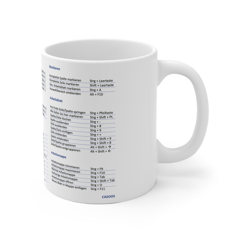 Excel Tasse mit den wichtigsten Tastenkombinationen Shortcuts Schreibtisch Accessoire Geschenk Büro Firma Steuer und Buchhaltung Berater Bild 3