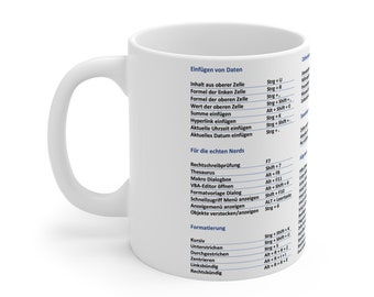 Excel Tasse mit den wichtigsten Tastenkombinationen Shortcuts Schreibtisch Accessoire Geschenk Büro Firma Steuer und Buchhaltung Berater