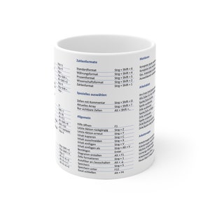 Excel Tasse mit den wichtigsten Tastenkombinationen Shortcuts Schreibtisch Accessoire Geschenk Büro Firma Steuer und Buchhaltung Berater Bild 2