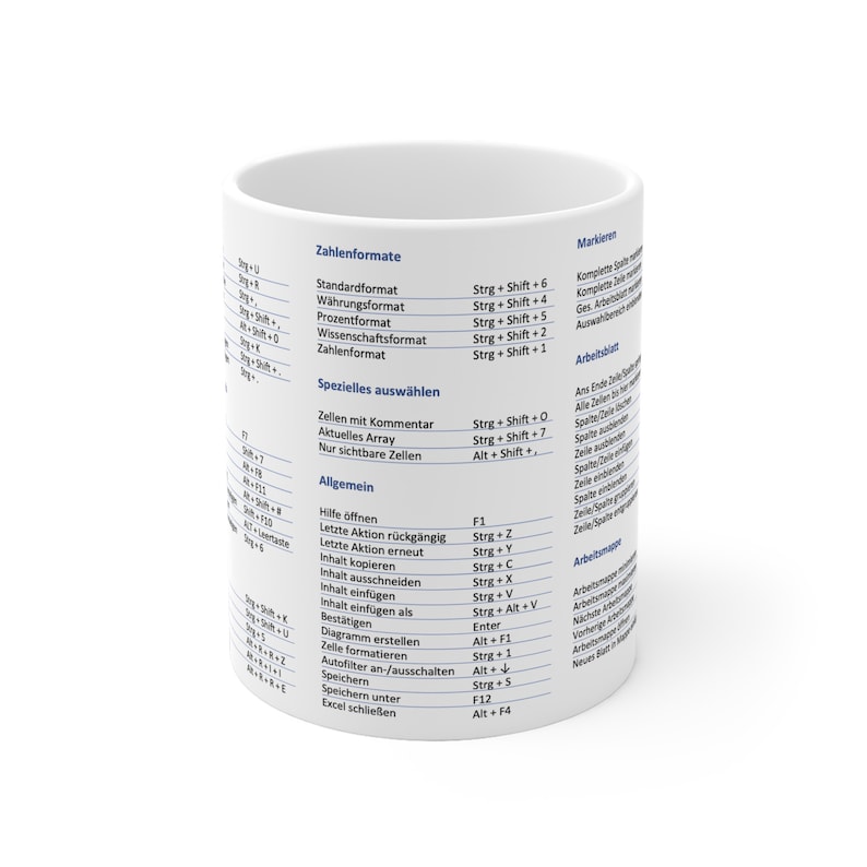 Excel Tasse mit den wichtigsten Tastenkombinationen Shortcuts Schreibtisch Accessoire Geschenk Büro Firma Steuer und Buchhaltung Berater imagem 2