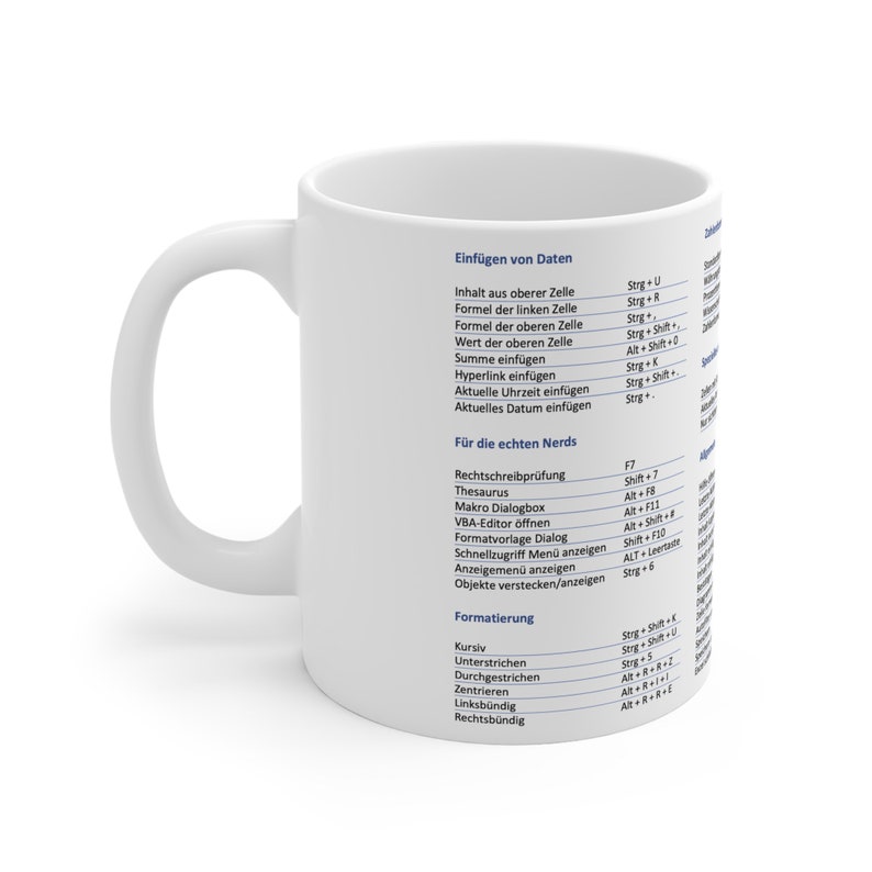 Excel mug with the most important keyboard shortcuts desk accessory gift office company tax and accounting consultant image 1
