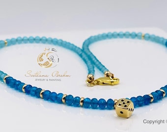 Apatite gemstone necklace, 14 KGold, gemstone necklace, cube pendant, 585 gold, handmade, unique