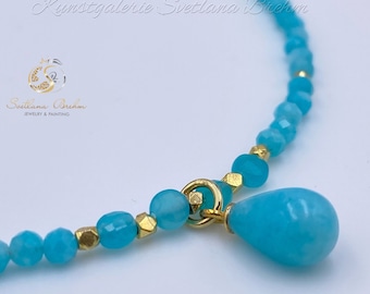 Amazonite gemstone necklace, 14 K gold, gemstone necklace, Amazonite pendant, 585 gold, handmade, unique