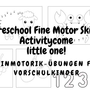Hojas de trabajo de rastreo / Frutas, números y animales / Actividad de motricidad fina para preescolares, Feinmotorik-Übungen für Vorschulkinder